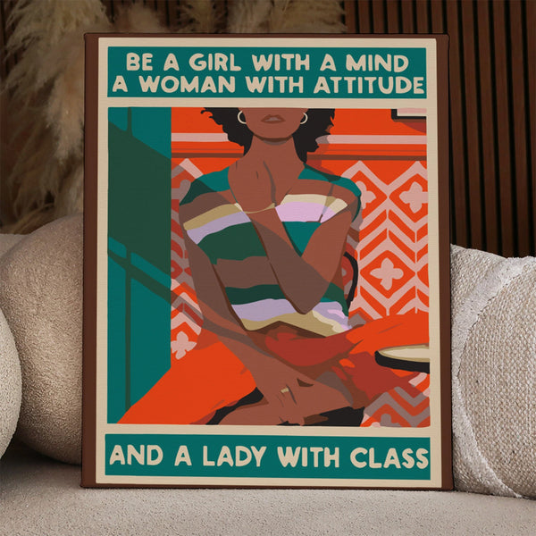 Stylized portrait of a confident woman with empowering text