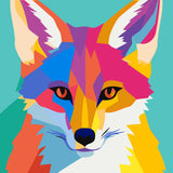 Colorful pop art painting of a fox with vibrant hues