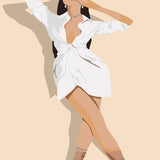 Minimalist painting of a stylish woman in a white dress