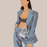 Minimalist painting of a stylish woman in a blue suit