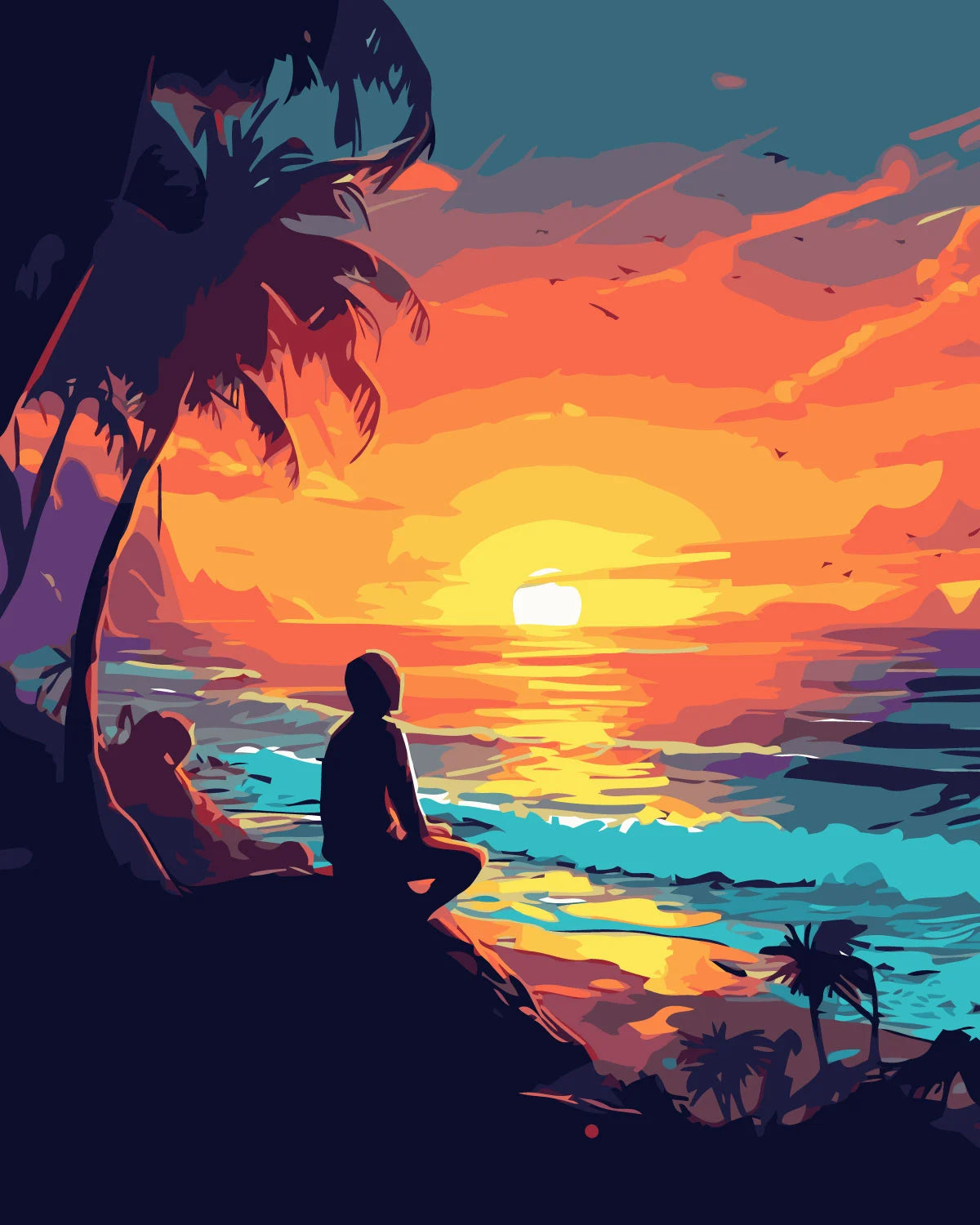 Silhouette of person meditating on cliff overlooking ocean sunset
