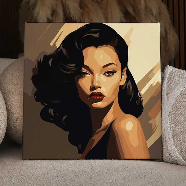 Elegant woman with dark hair and red lips in vintage style