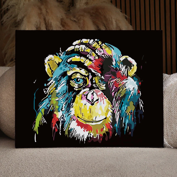 Colorful abstract chimpanzee painting with expressive brush strokes