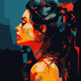 Vibrant portrait of a woman in profile with bold colors