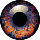 Abstract painting of a human eye with fiery artistic details