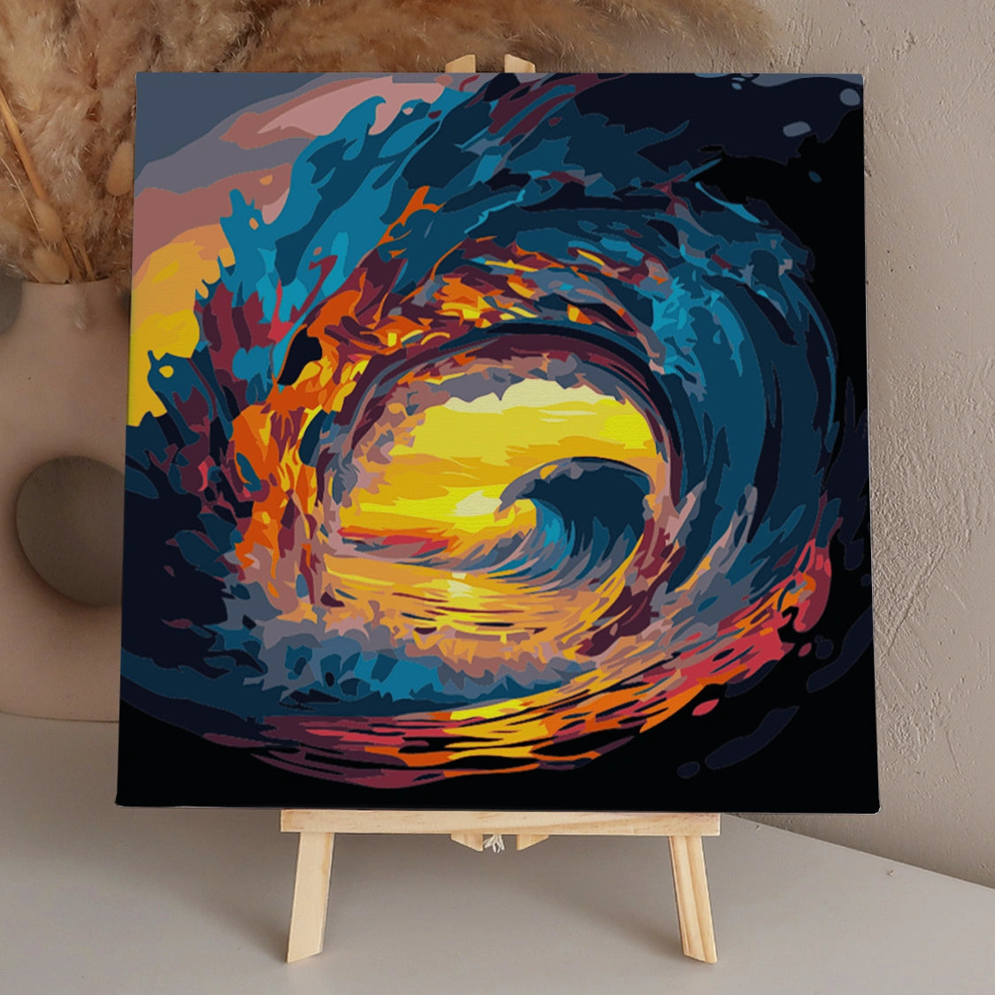 Dramatic ocean wave curling at sunset with vibrant colors