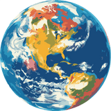 Colorful painting of Earth showing North and South America