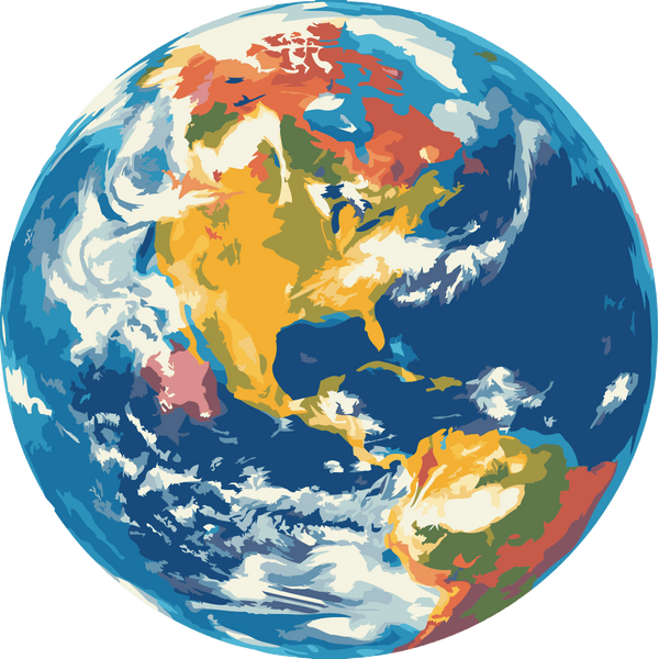 Colorful painting of Earth showing North and South America