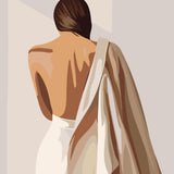 Minimalist painting of a woman with bare back and draped fabric