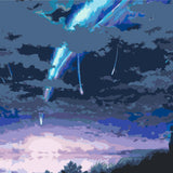 Meteor shower illuminating the night sky with a lone observer