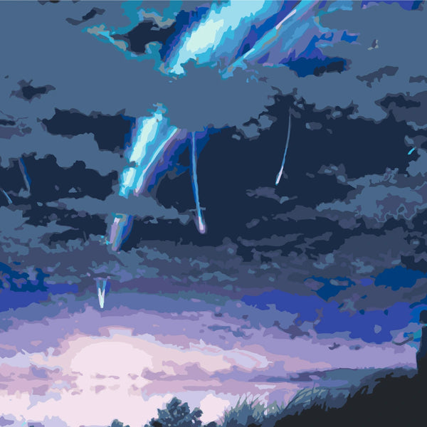 Meteor shower illuminating the night sky with a lone observer