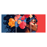 Vibrant portrait of a woman with colorful flowers in hair