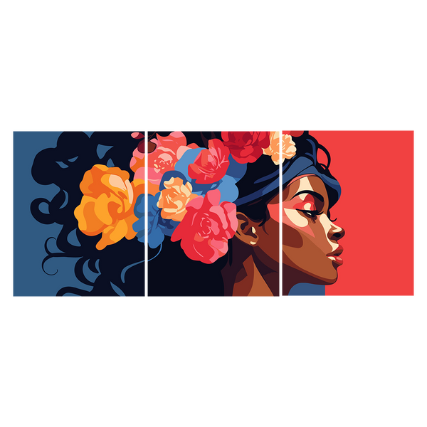 Vibrant portrait of a woman with colorful flowers in hair