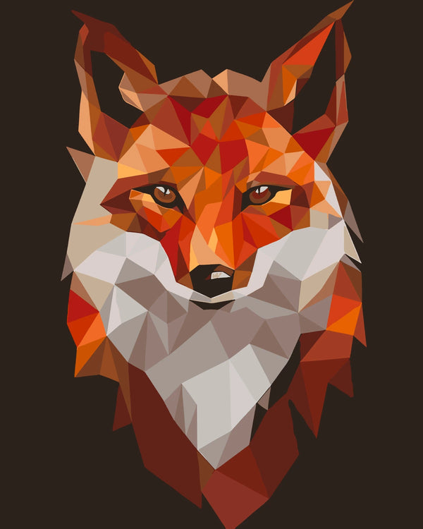 Geometric fox portrait with vibrant orange and white tones