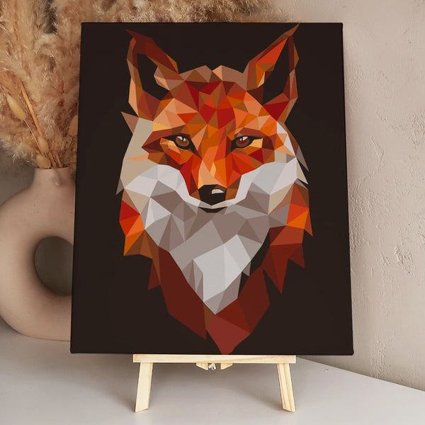 Geometric fox portrait with vibrant orange and white tones