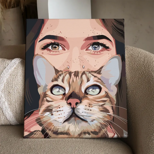 Close-up portrait of a woman holding a tabby cat