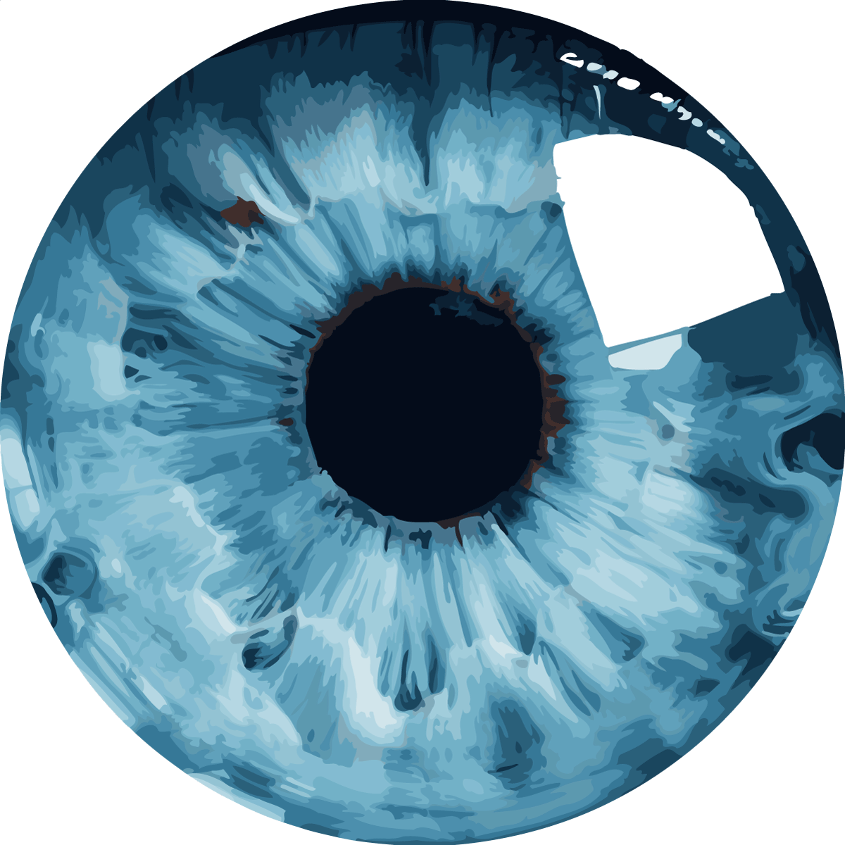 Abstract close-up painting of a blue human eye with details