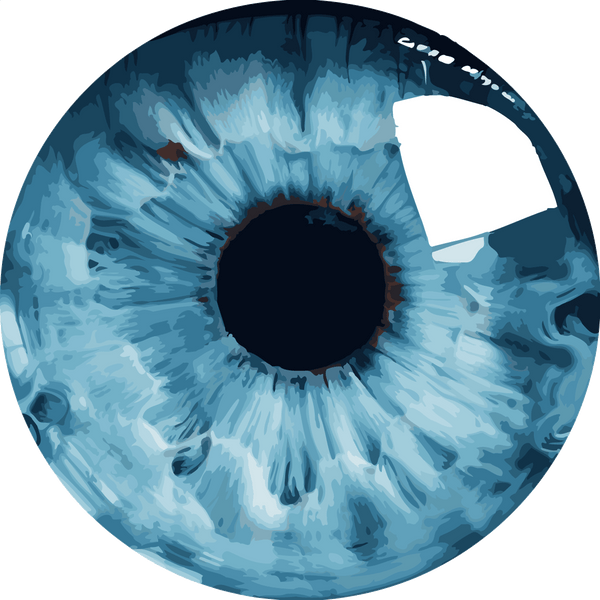 Abstract close-up painting of a blue human eye with details