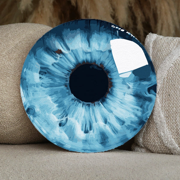 Abstract close-up painting of a blue human eye with details