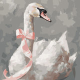 Elegant white swan with a pink ribbon on a gray background