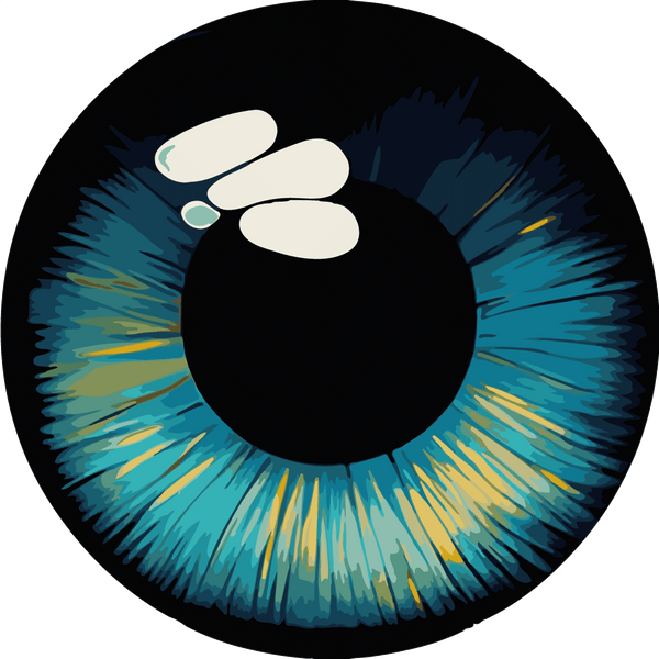 Digital painting of a detailed blue and yellow human iris