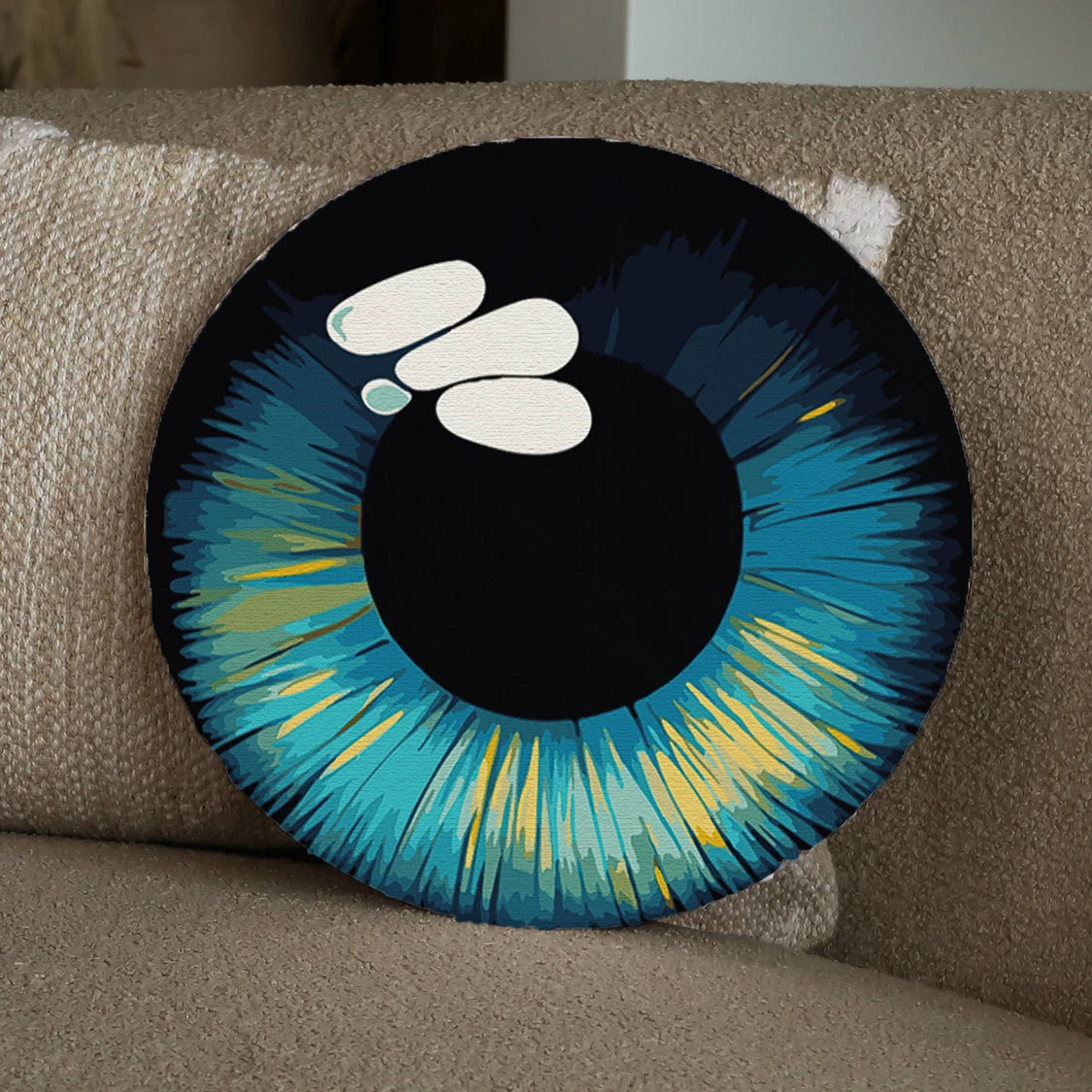 Digital painting of a detailed blue and yellow human iris