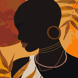 Minimalist portrait of a woman with bold jewelry and warm tones