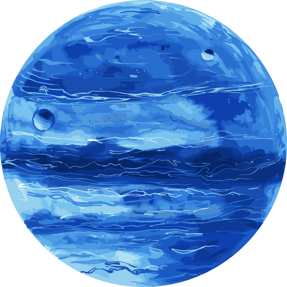 Digital painting of a blue gas planet with swirling clouds