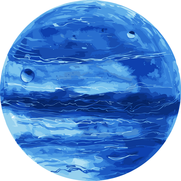 Digital painting of a blue gas planet with swirling clouds