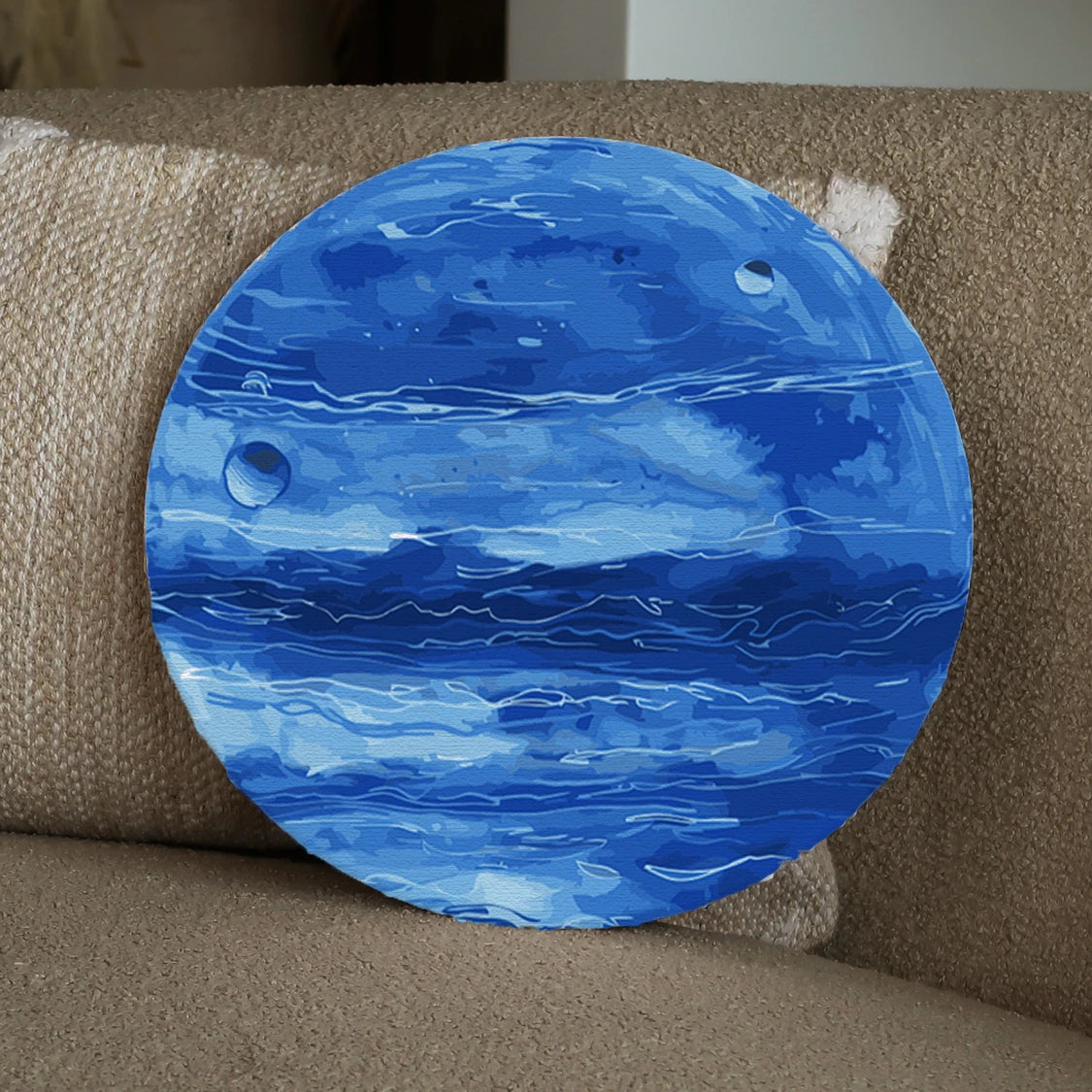 Digital painting of a blue gas planet with swirling clouds