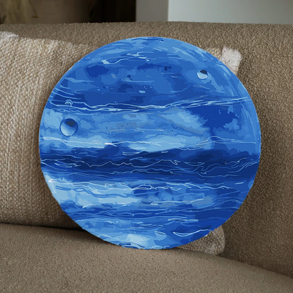 Digital painting of a blue gas planet with swirling clouds