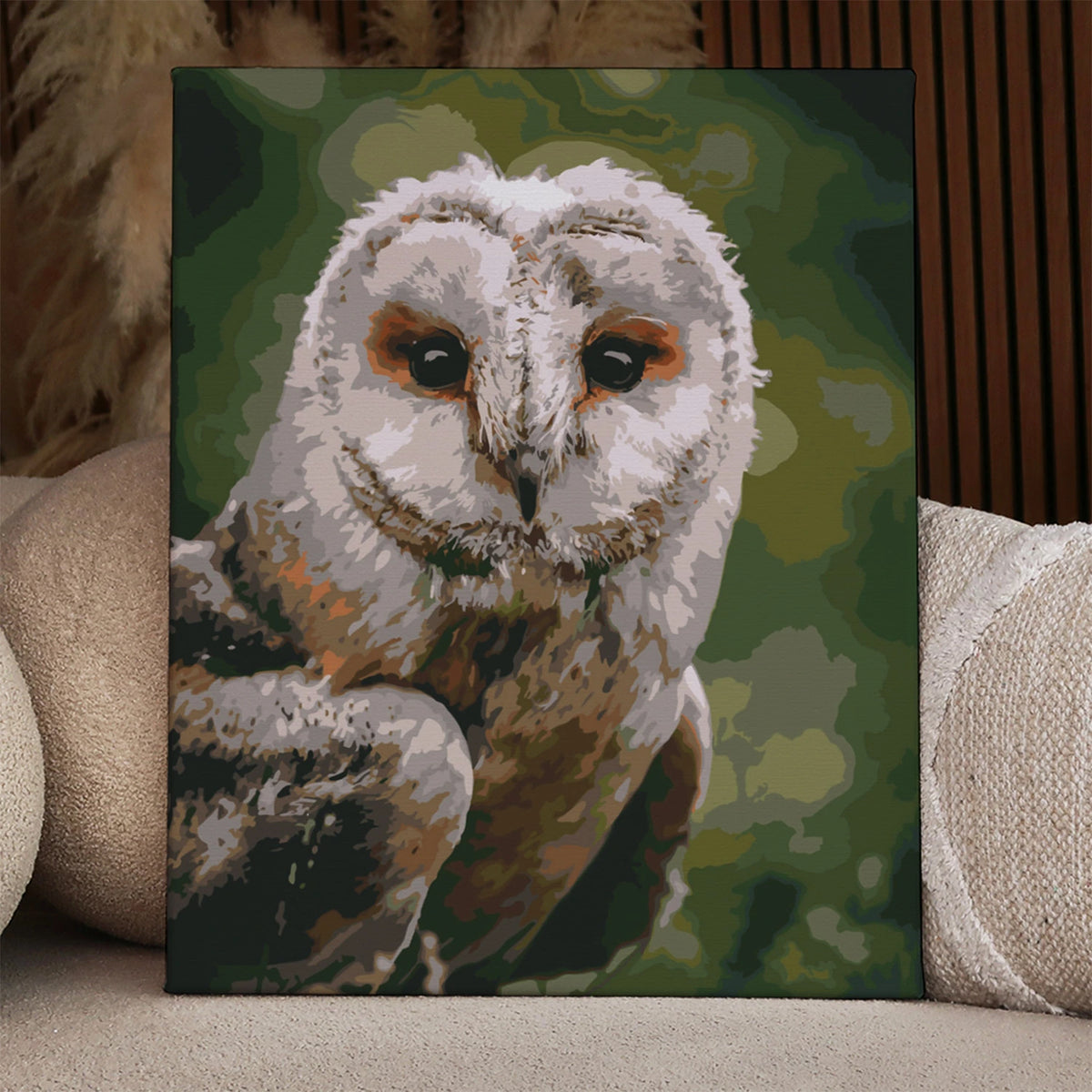 Painting of a realistic barn owl with detailed feathers and eyes