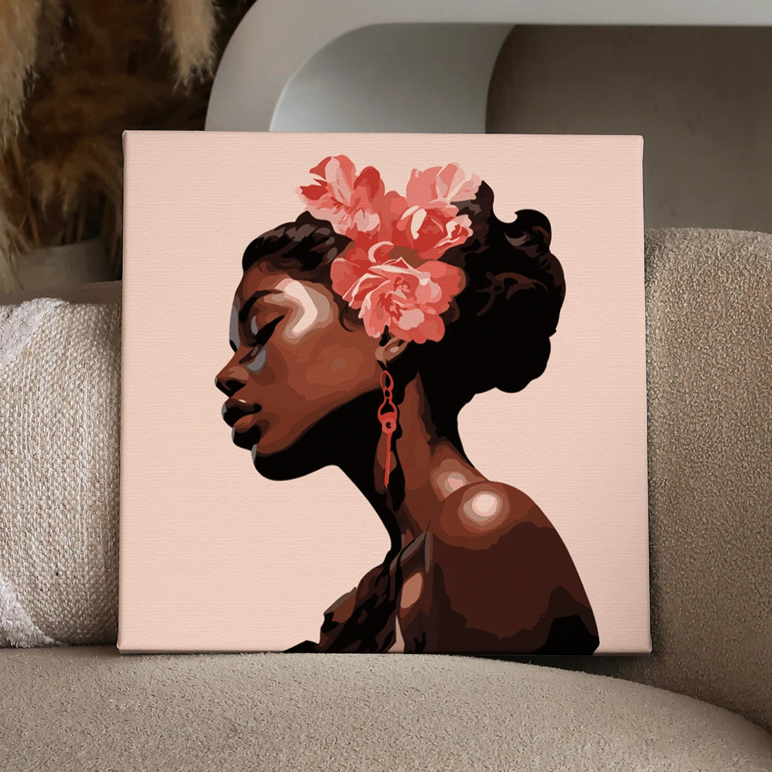Elegant Black woman with flowers in hair painting