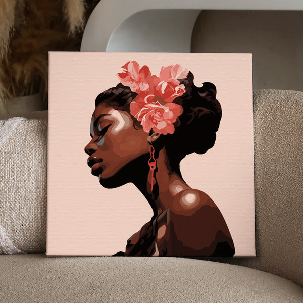 Elegant Black woman with flowers in hair painting
