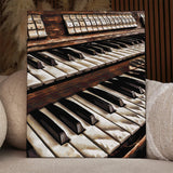 Painting of vintage organ keys and stops in warm tones