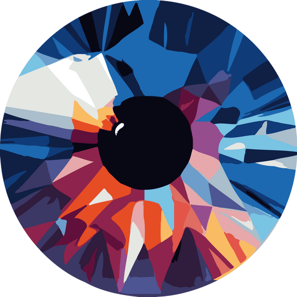 Colorful abstract painting of a human eye with vibrant iris