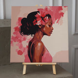 Elegant portrait painting of a woman with flowers in hair