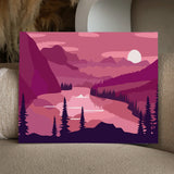 Serene pink-toned mountain landscape with lake and sunset painting