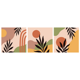 Minimalist abstract botanical triptych with earthy tones and leaves