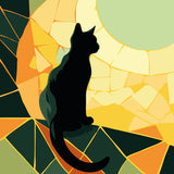 Silhouette of a black cat against a stained glass sunset
