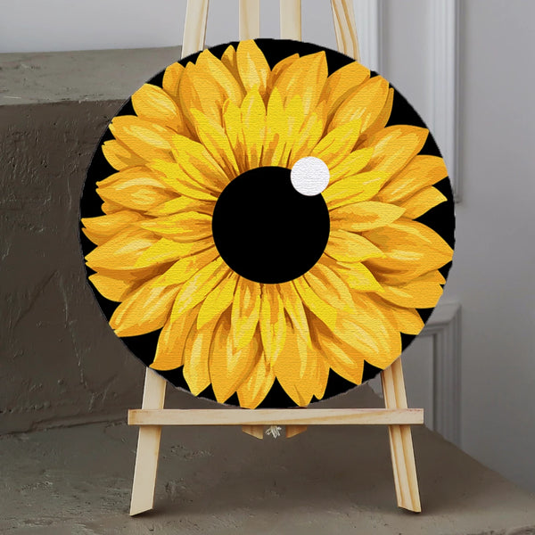 Painting of a sunflower designed to resemble a human eye