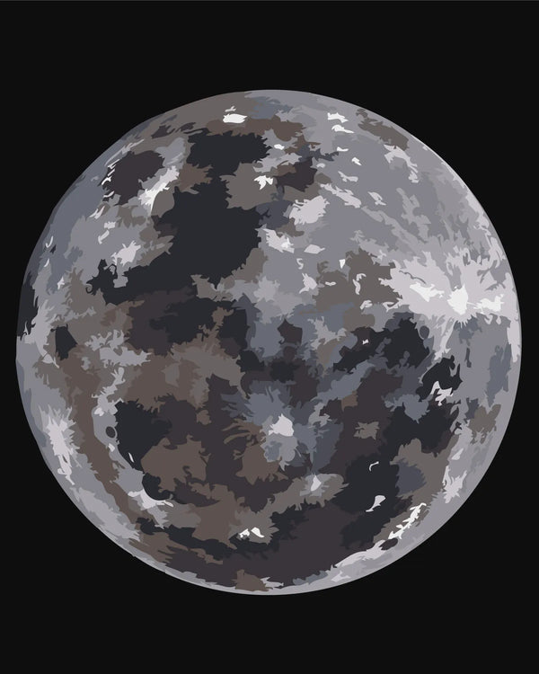 Realistic painting of the moon with detailed craters and shadows