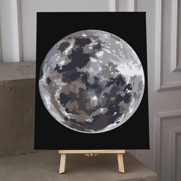 Realistic painting of the moon with detailed craters and shadows