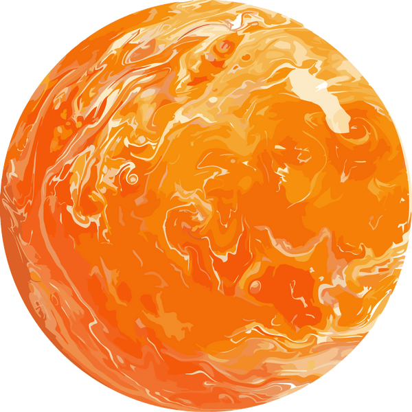 Abstract painting of an orange swirling planet with dynamic textures