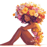 Vibrant painting of a woman with flowers as hair