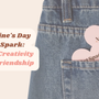 beige background with jeans on the right, with a pocket showcasing pink hearts and artspark logo in middle, one the left the text reads 