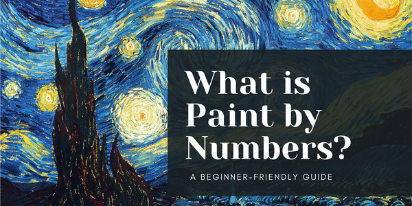 Intro image for a paint by numbers blog post using a famous painting as background with bold white text overlay.