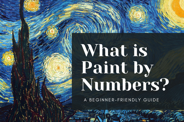Intro image for a paint by numbers blog post using a famous painting as background with bold white text overlay.