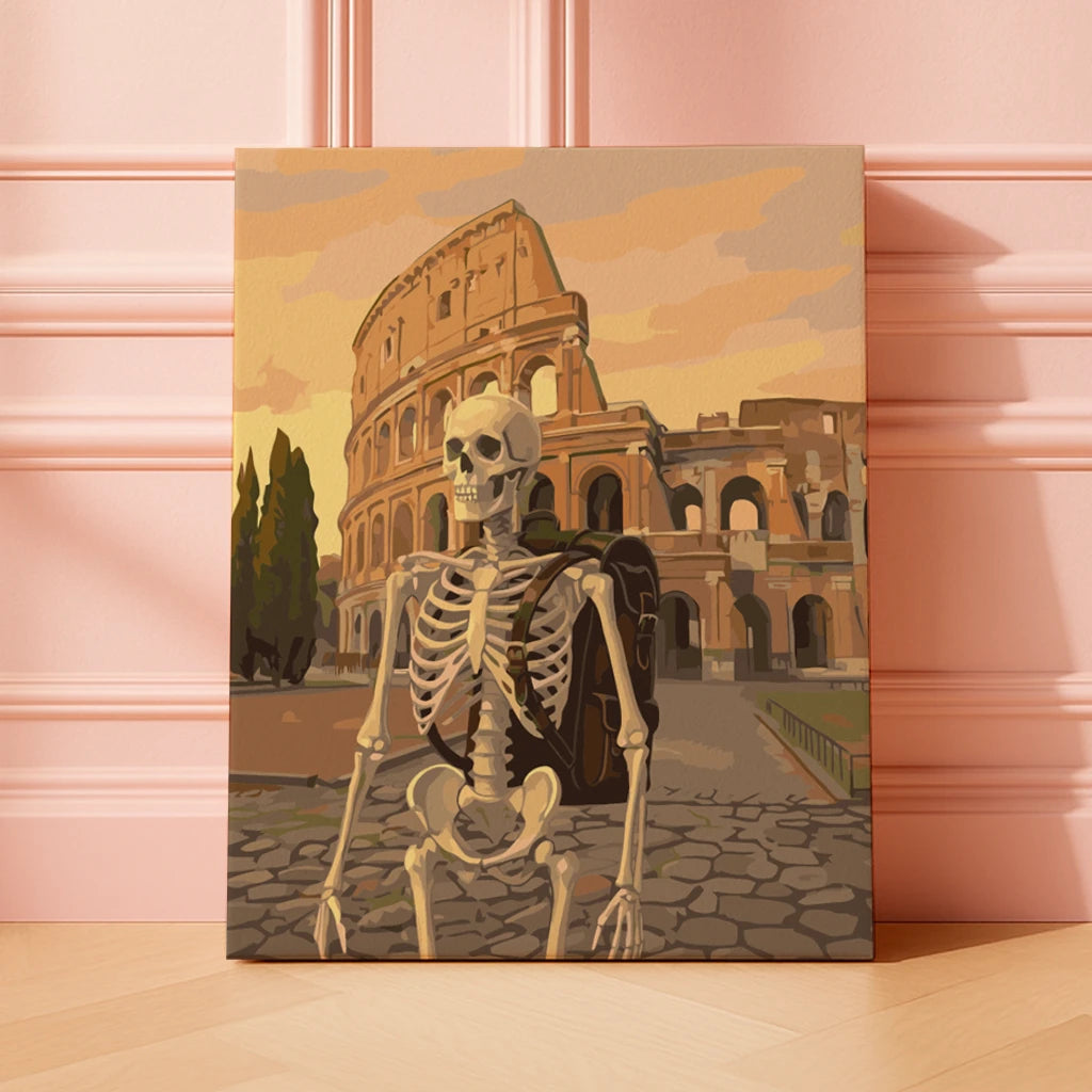 Rome Streets Paint by Numbers Kit - Skeleton at Colosseum Rome – ArtSpark