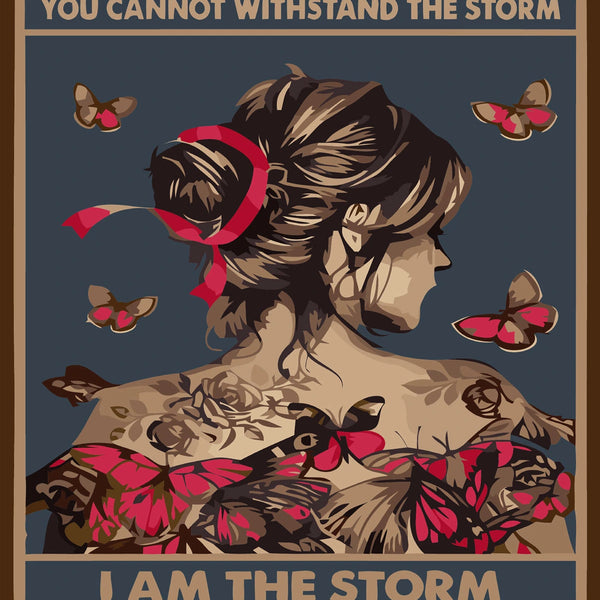 Painting of a strong woman with butterflies and empowering quote